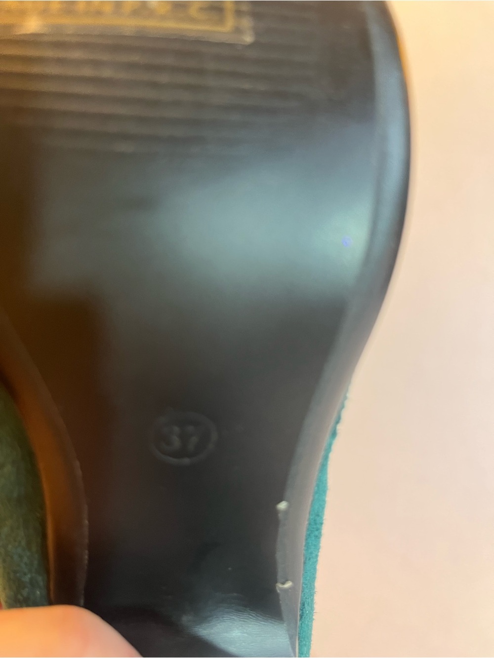 Teal Suede T-Strap Block Heel Pumps - Picture 6 of 7